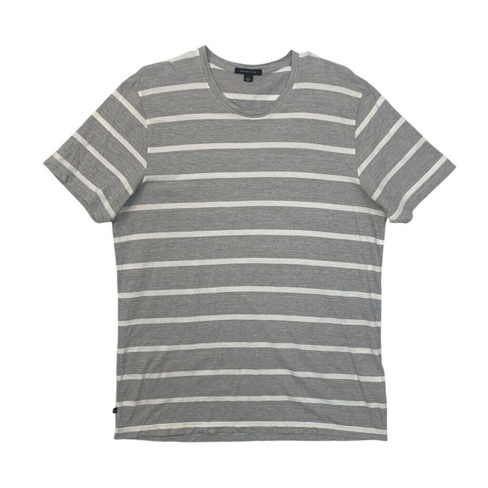 Travis Mathew T Shirt Mens L Large Gray White Pima Cotton Striped Short Sleeve